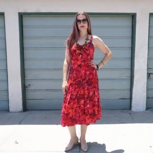 Vintage Sunset Orange & Red Hawaiian Dress